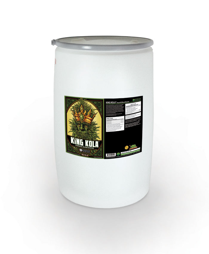 55 gallon commercial use white container with a label for 'King Kola' on a white background